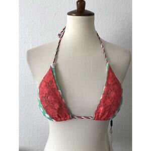 Relleciga Garden Print Polka Dot Lace Padded Triangle Bikini Top